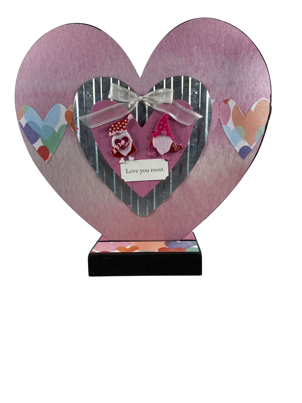 AGD Valentines Decor-Gnome Love You Most Double-sided Heart Table Sitter 12inch