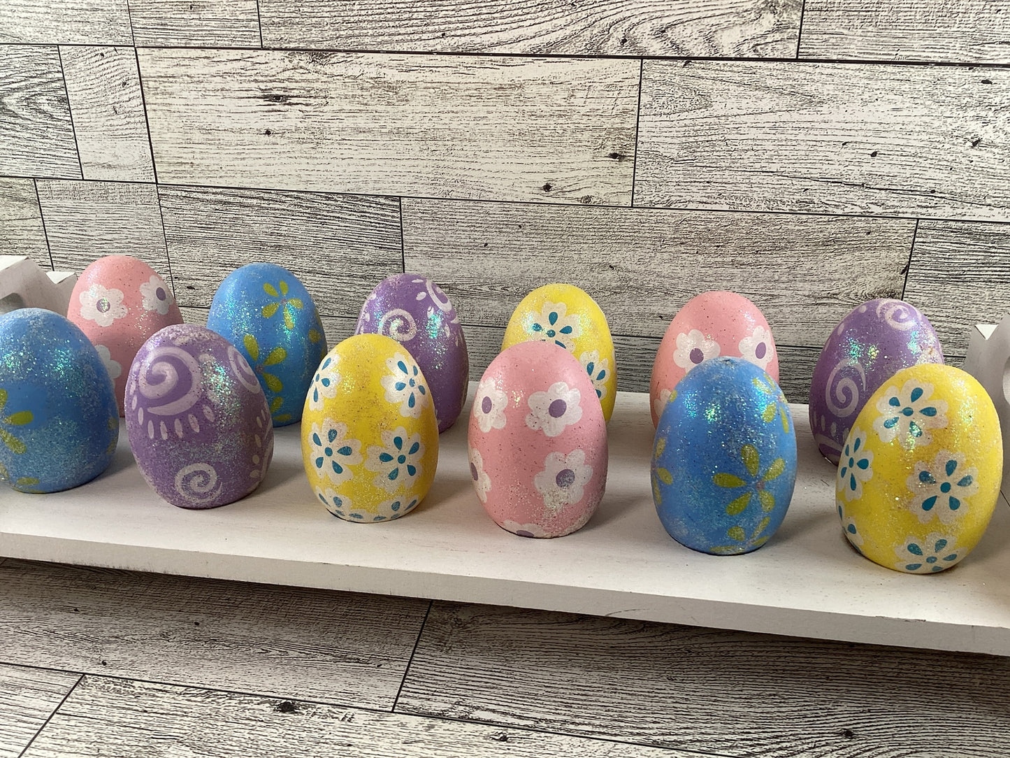 AGD Easter Decor - Spring Theme Wood Eggs with White 12-Egg Holder Stand