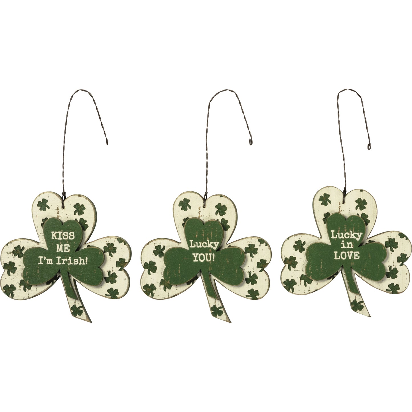 PBK St Patrick Decor - Lucky Kiss Irish Shamrocks Ornament Signs 3pc