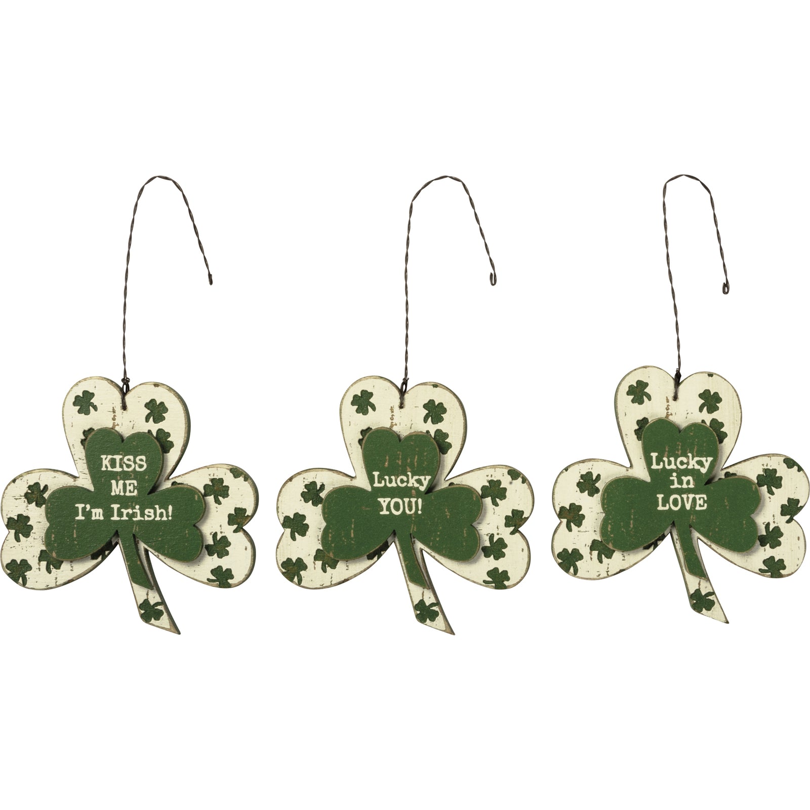 PBK St Patrick Decor - Lucky Kiss Irish Shamrocks Ornament Signs 3pc