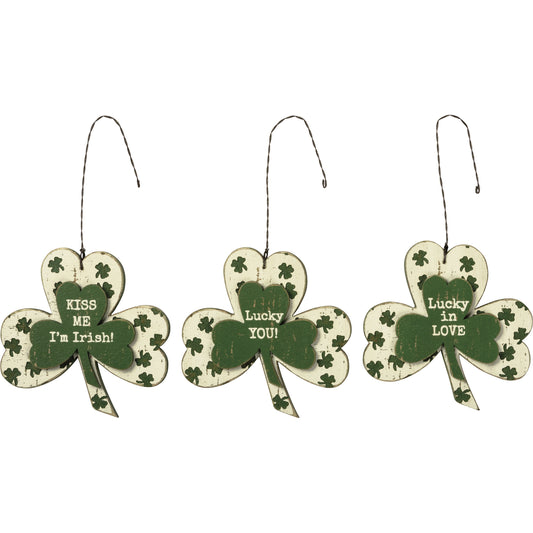 PBK St Patrick Decor - Lucky Kiss Irish Shamrocks Ornament Signs 3pc