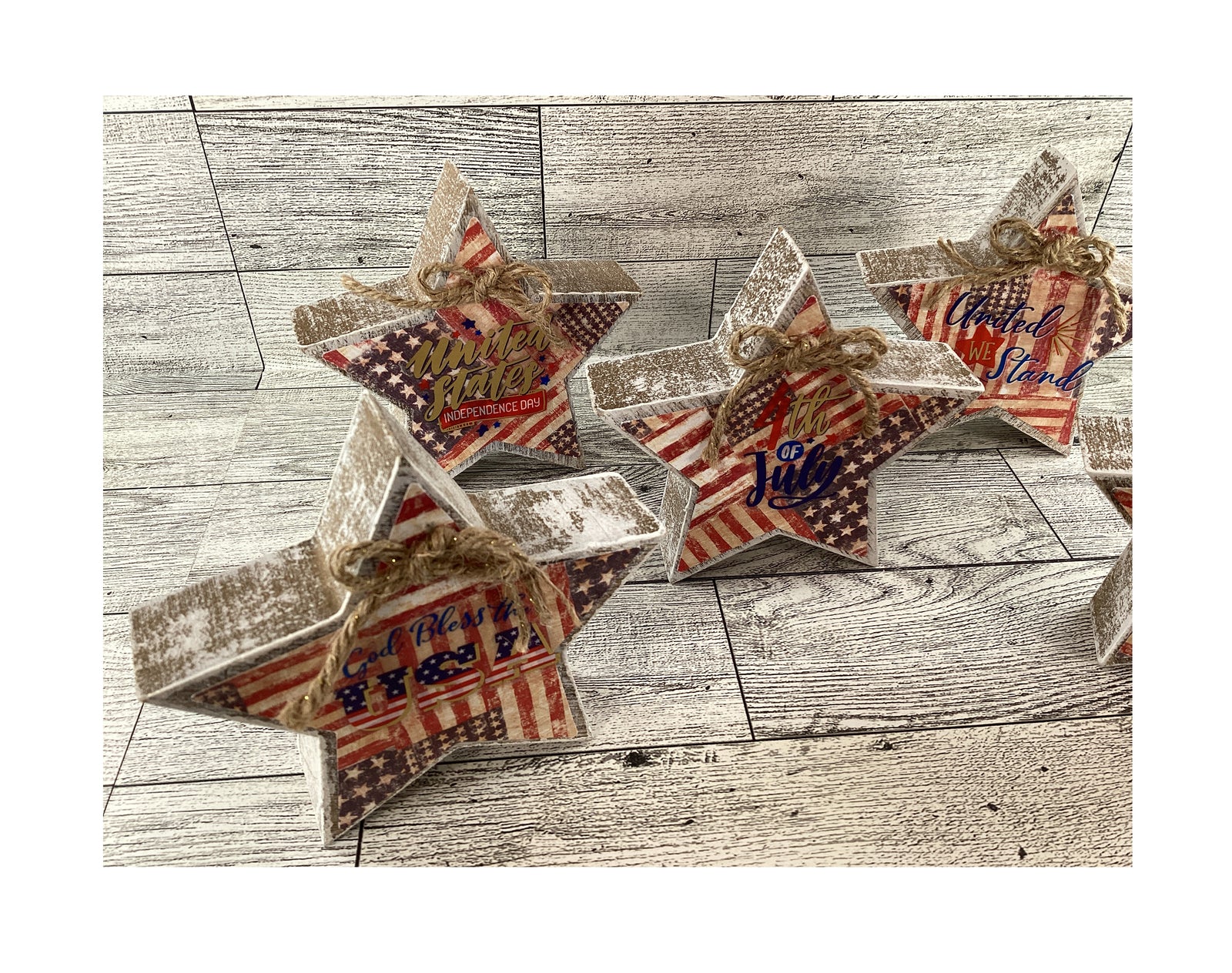 AGD Patriotic Decor - July 4th Weathered Prim Stars Tier Tray Decor 5pc