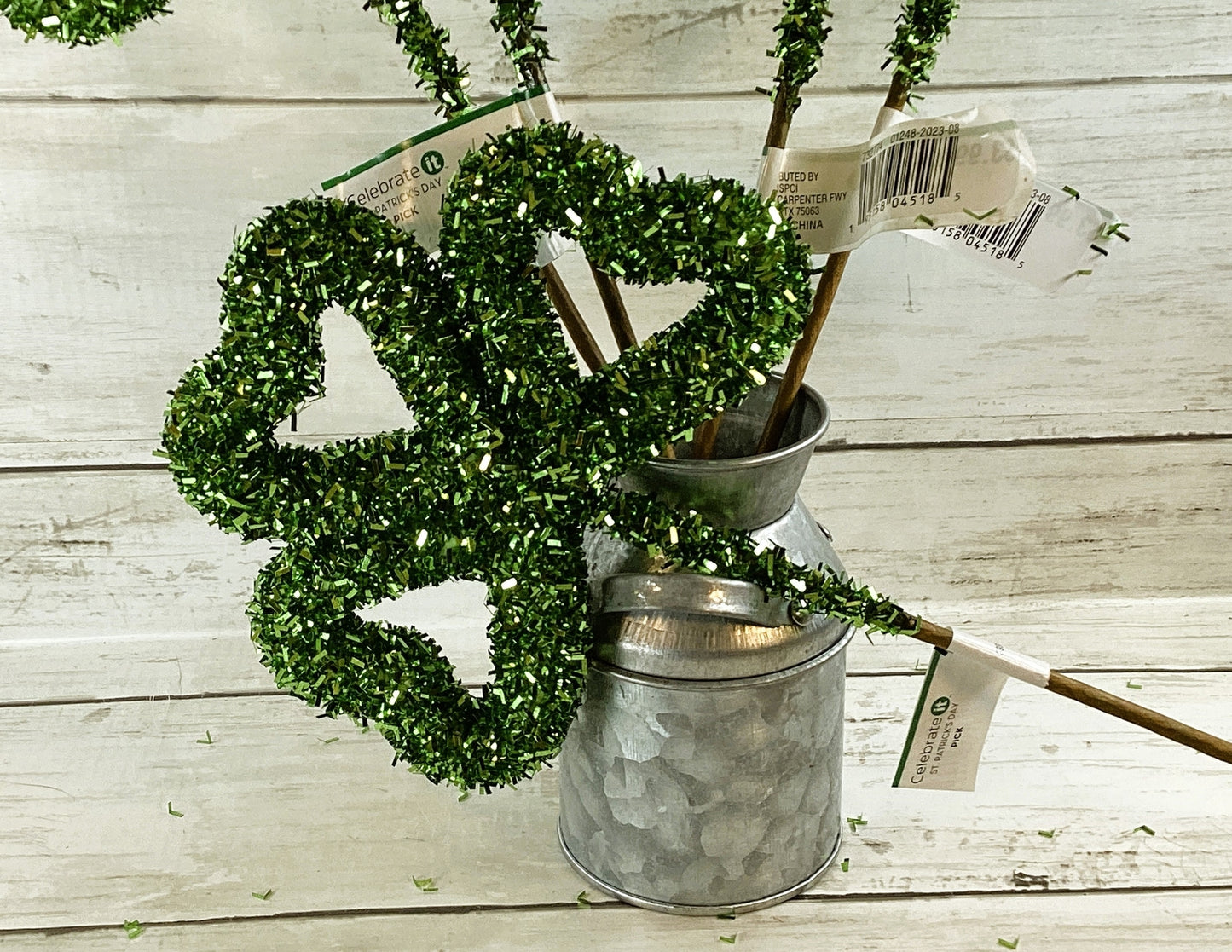 Michaels St Patircks Decor - Glitter Foam Shamrock Clover Picks Pokes 3pc Set