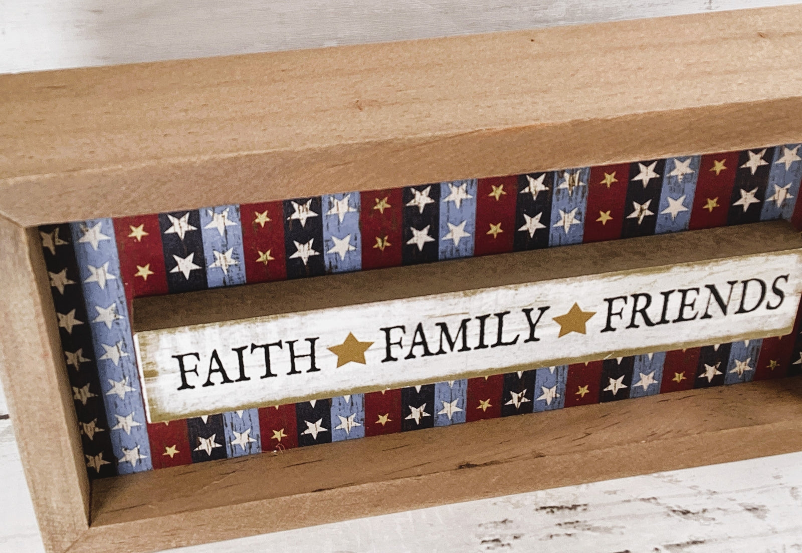 AGD Patriotic Decor - July 4th Faith Family Friends Inset Box Sign