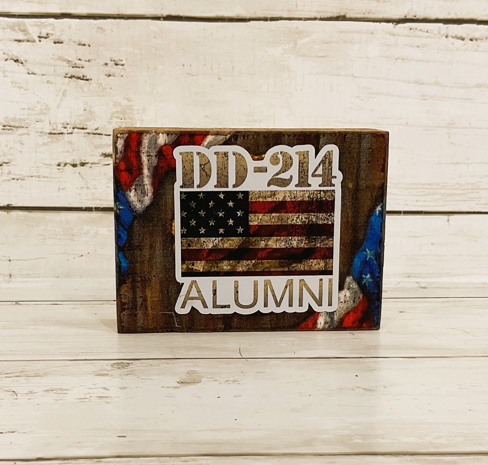AGD Patriotic Decor- Veteran Memorial DD-214 Alumni Wood Block Sign