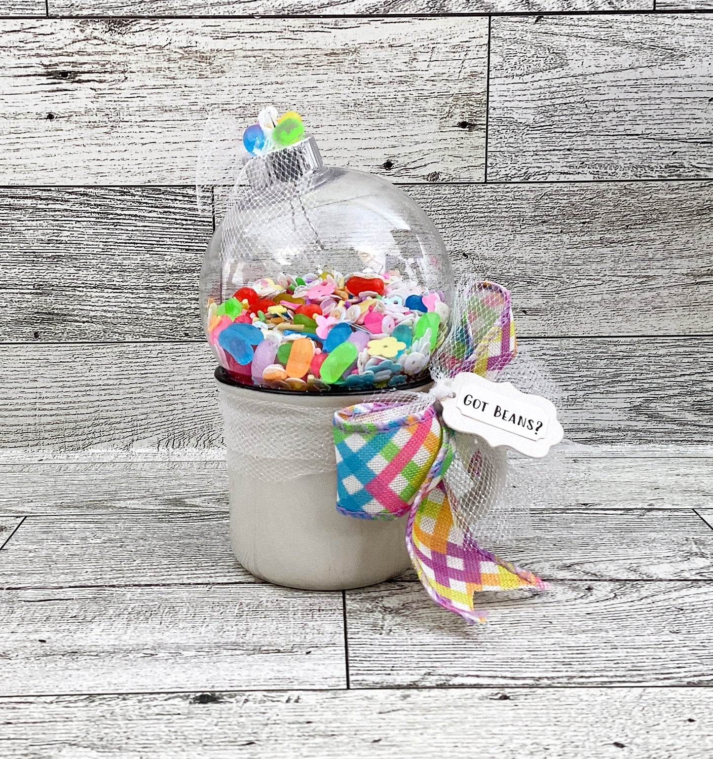 Spring Easter Decor Mini Mug Shaker Cup, Confetti Jelly Beans, Tier Tray