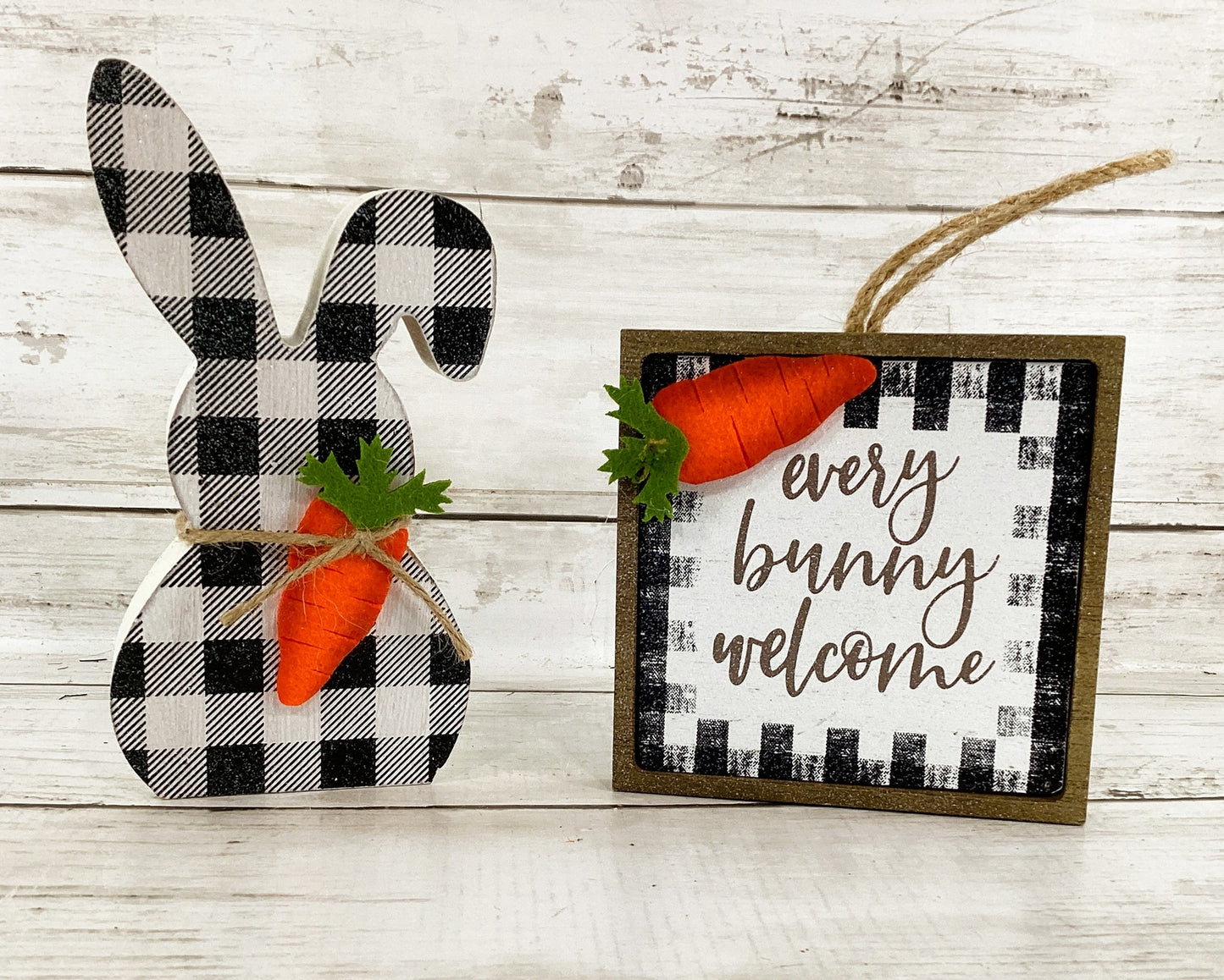 AGD Easter Decor - Bunny Welcome Black White Plaid Sign Carrot Truck 3pc