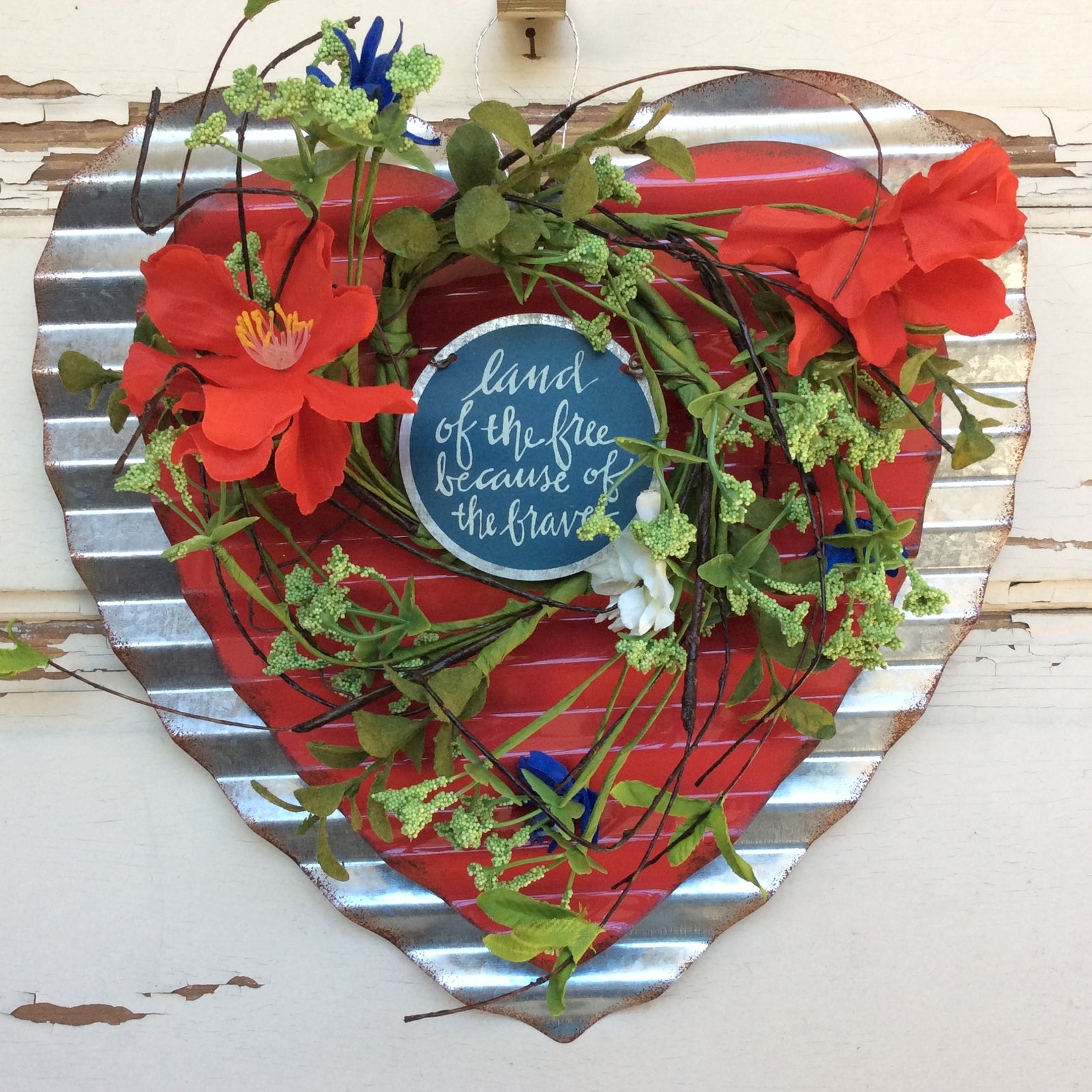 AGD Patriotic Decor - Land of the Free Farmhouse Tin Metal Heart