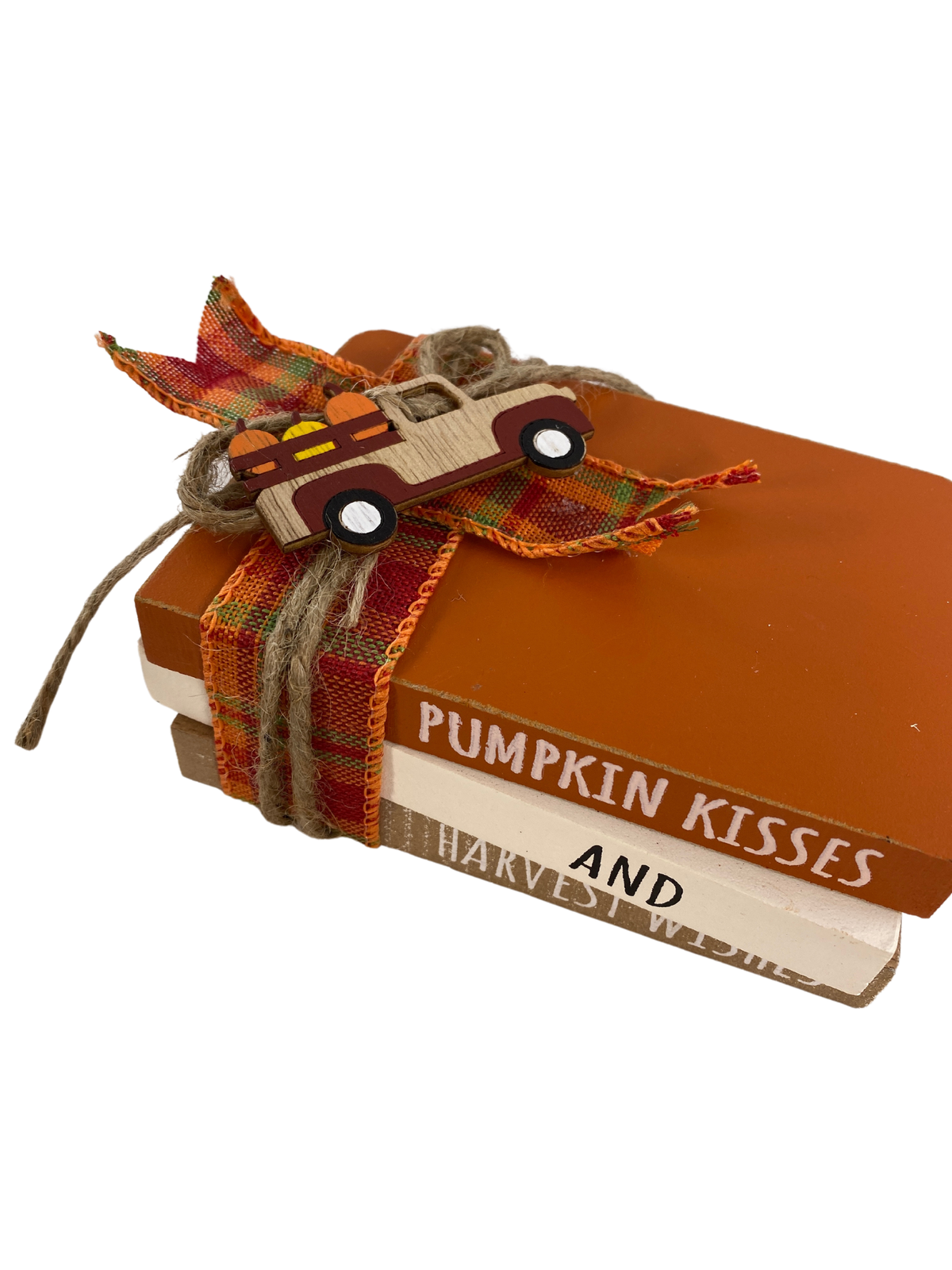 AGD Fall Decor - Pumpkin Wishes Harvest Wishes Wood Stacked Book Tabletop Sitter