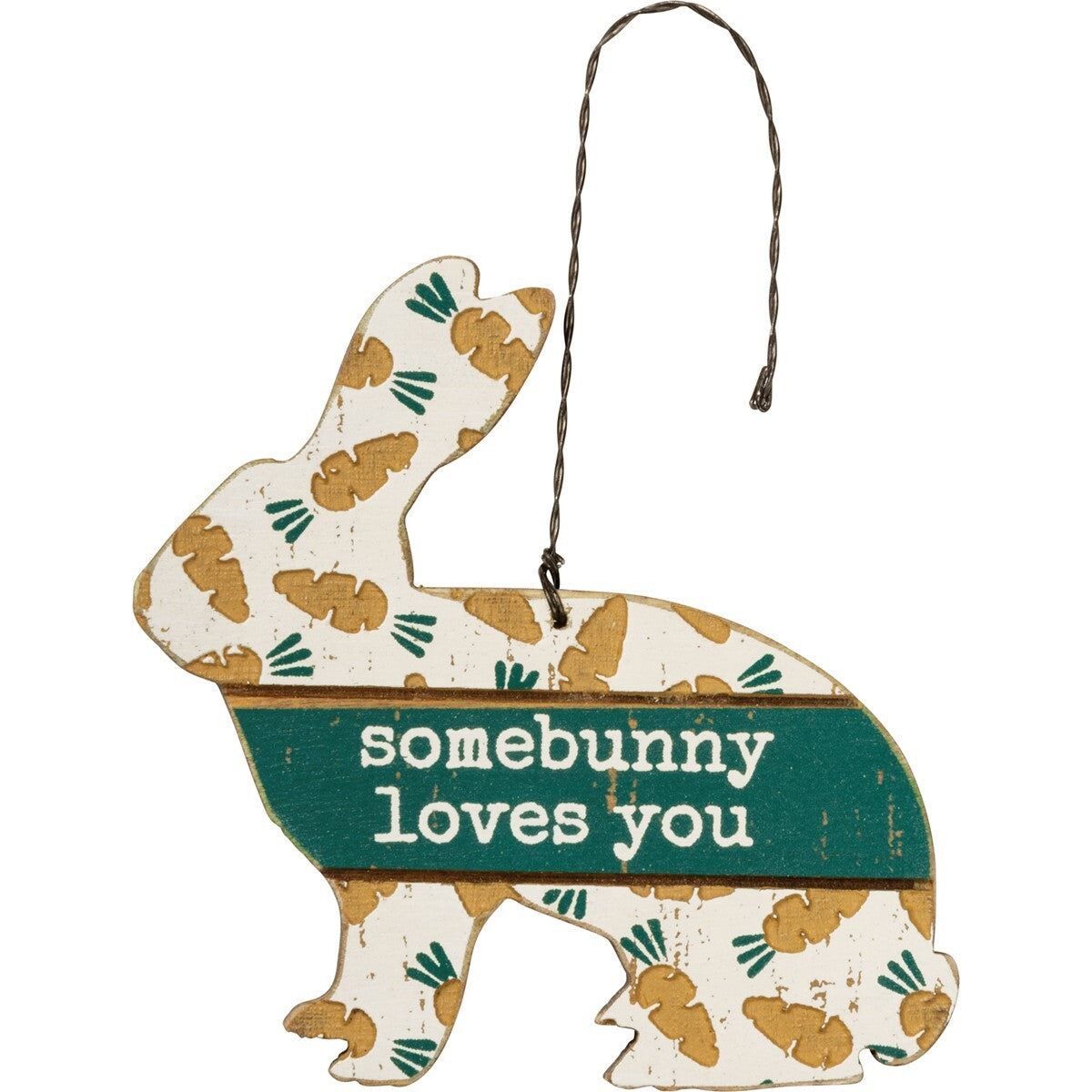 PBK  Easter Spring Decor - Wood Debossed Small Bunny Ornaments 3pc Set