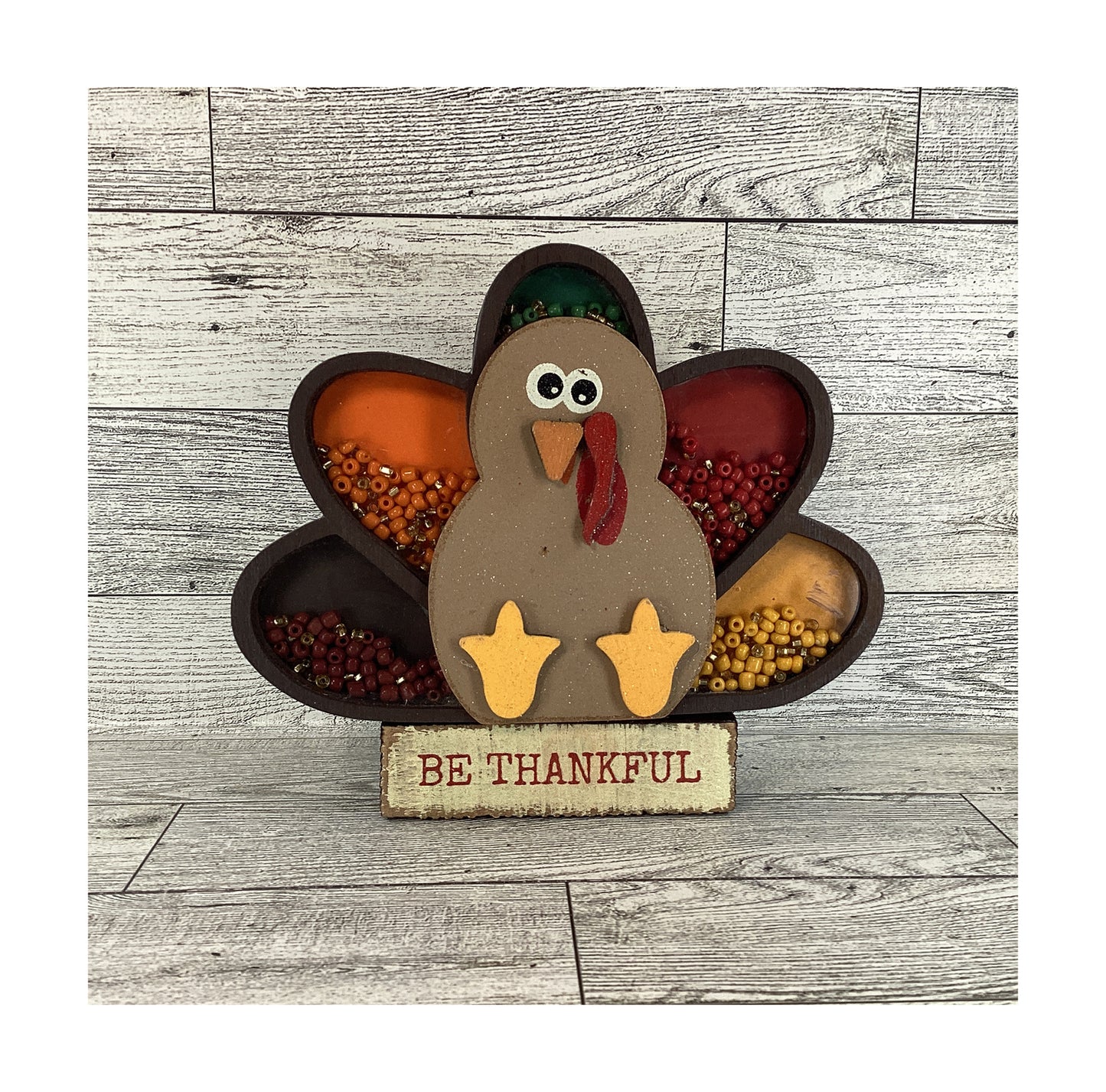 AGD Fall Decor - Be Thankful Turkey Chunky Wood Shaker Sitter 2pc