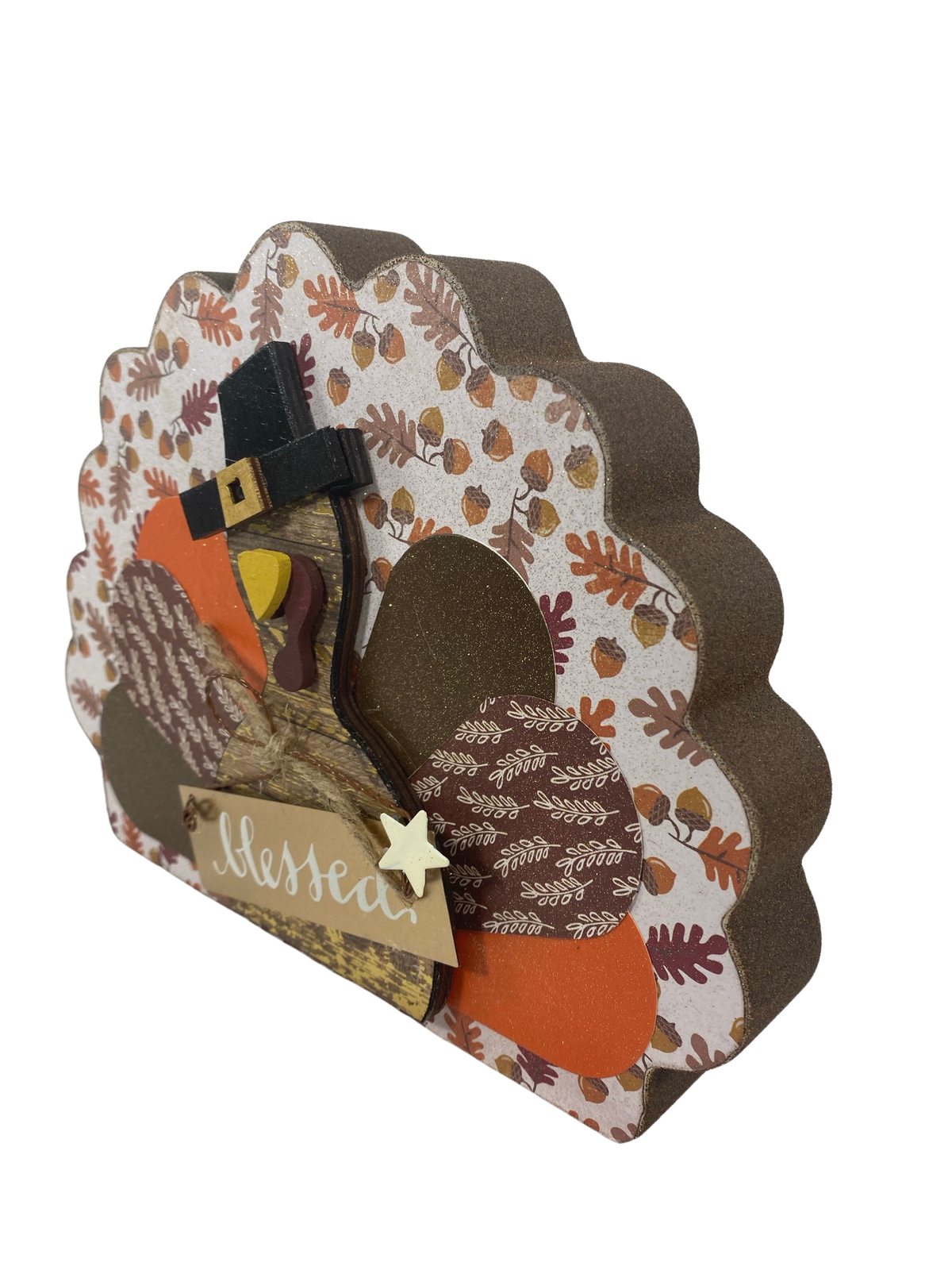 AGD Fall Decor - Reversible Blessed Chunky Wood Turkey Sign