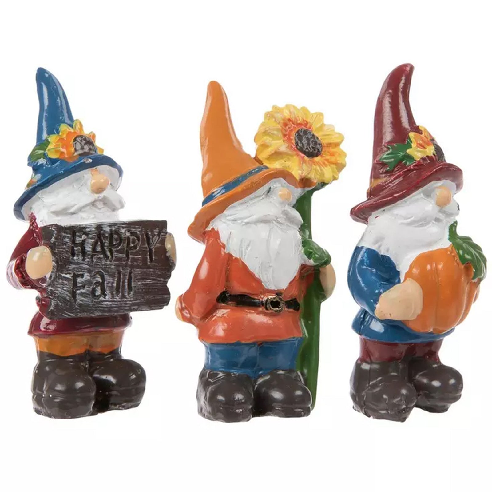 HL Fall Craft Decor - Miniature Resin Harvest Gnomes 3pc Set