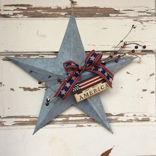 AGD Patriotic Decor - God Bless America Prim Galvanized 3-D Metal Star