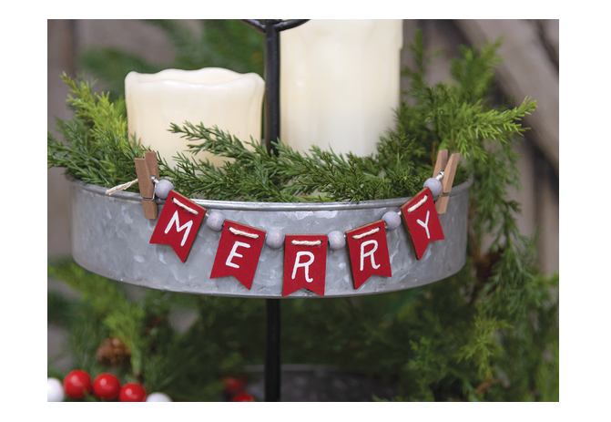 CWI Christmas Decor - Merry Tier Tray Mini Small Banner Garland Clip