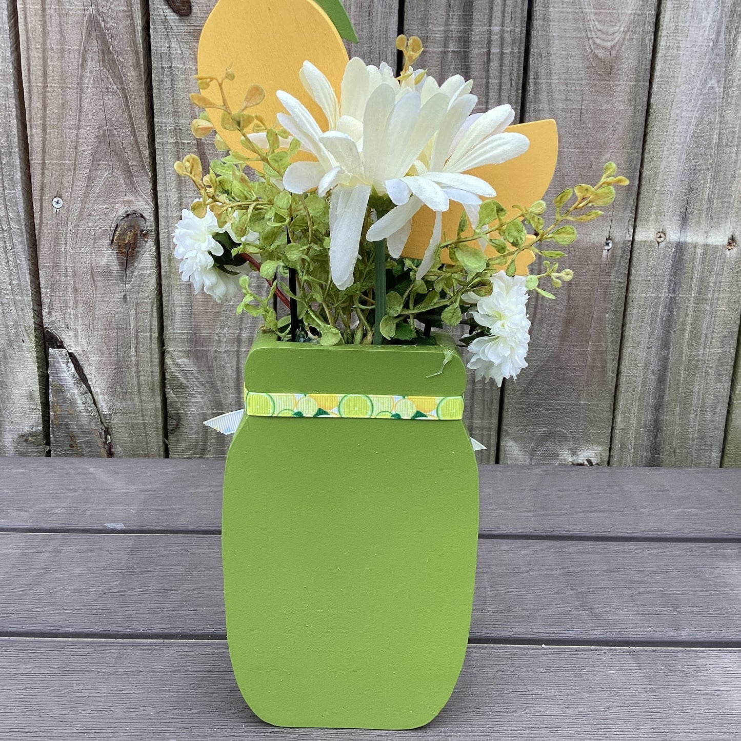 AGD Spring Decor - Summer Lemon Theme Floral Wood Mason Jar Display