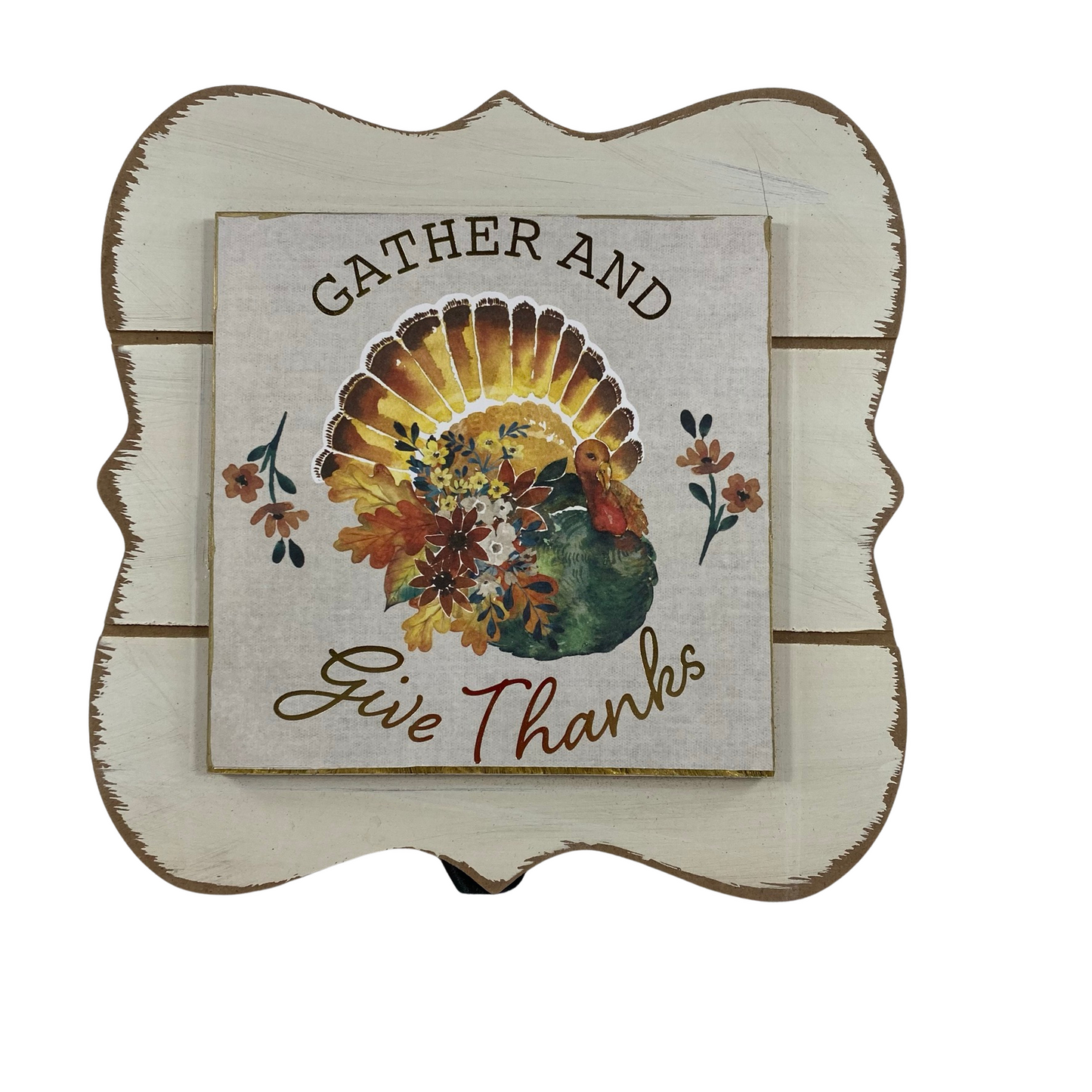 AGD Fall Decor - Gather and Give Thanks Turkey Easel Back Sign