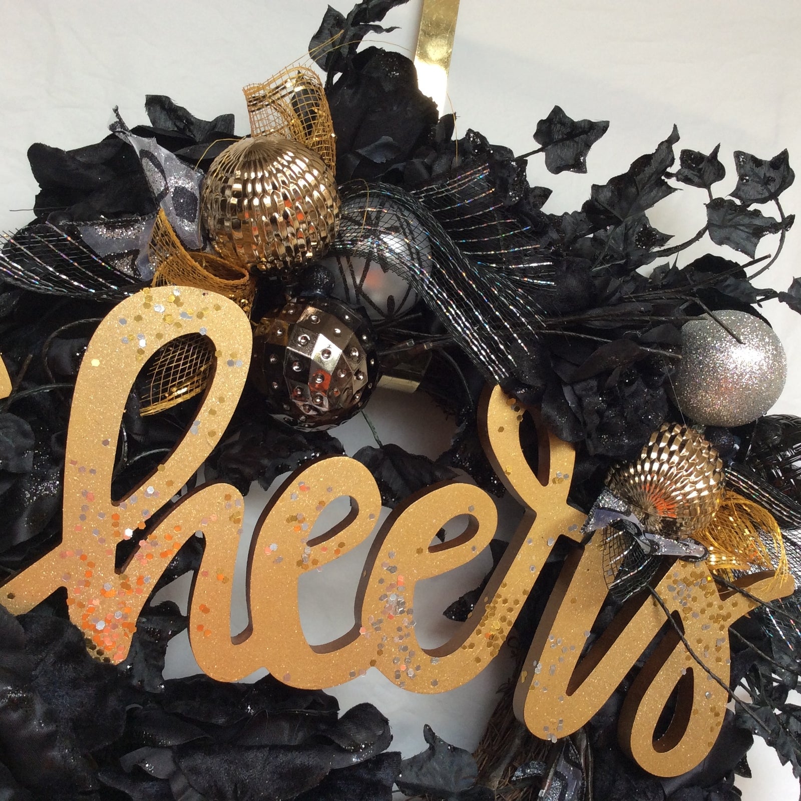 AG Designs New Years Decor - Elegant Cheers Black Rose Lighted Wreath