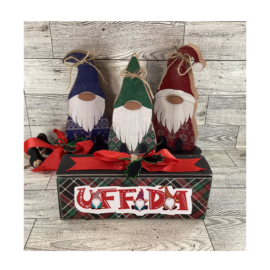 AGD Christmas Decor - Uffda Chunky Wood Gnome Sled Display 5pc