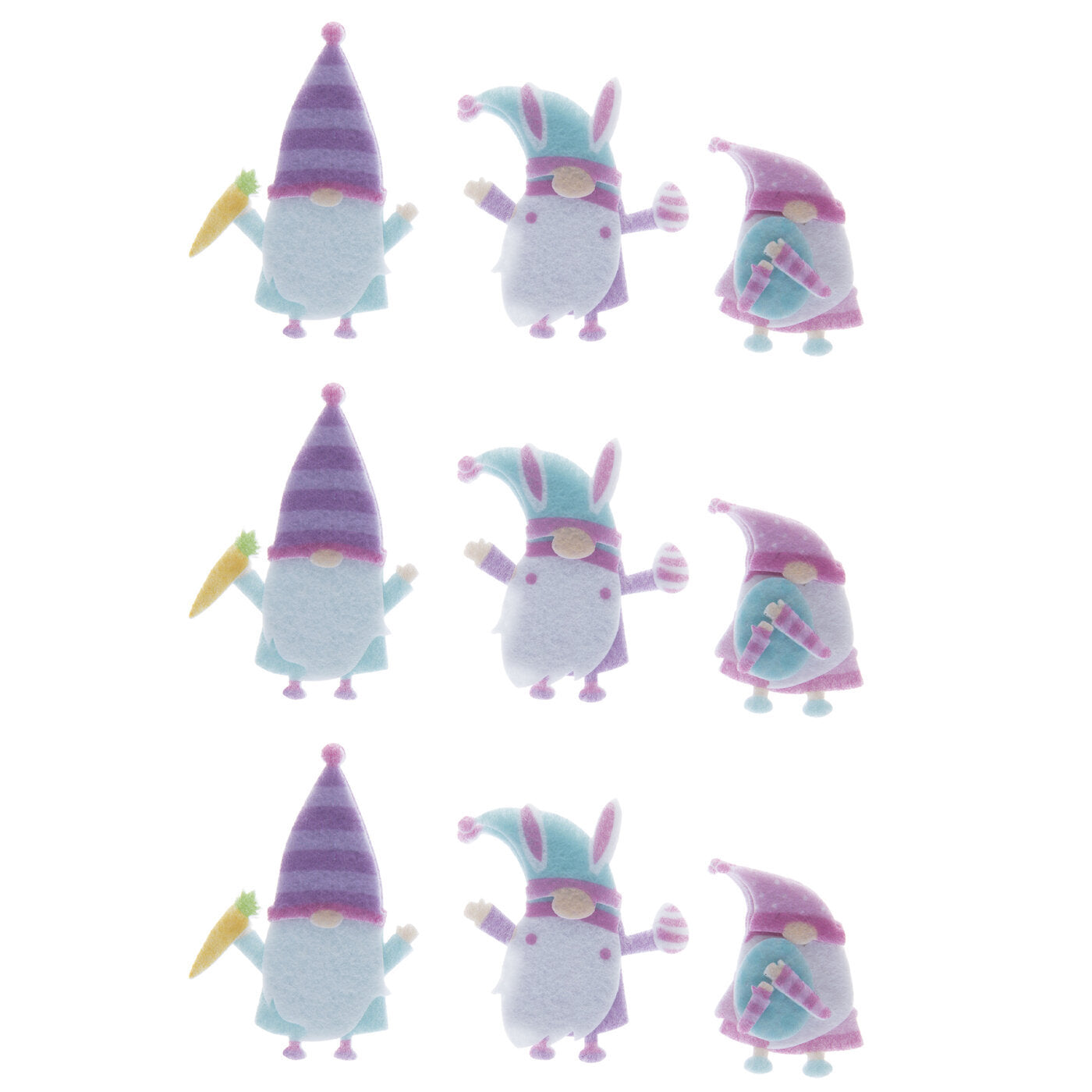 HL Easter Craft Supply - Pastel Felt Gnome Stickers 9pc Set