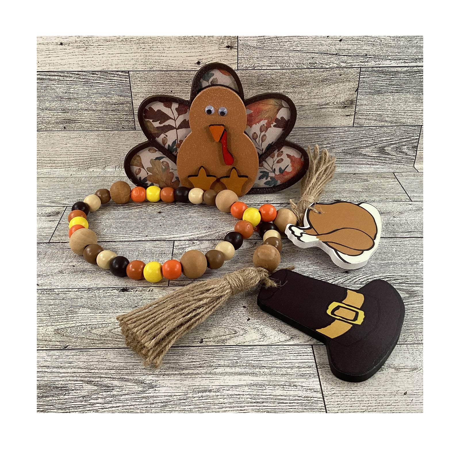 AGD Fall Decor - Wood Turkey Gobble Fat Pants Gravy Pilgrim Garland Tier Tray