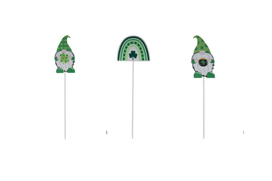 HL Saint Patricks Decor - Rainbow Gnome Shamrock Pot of Gold Picks 3pc Set