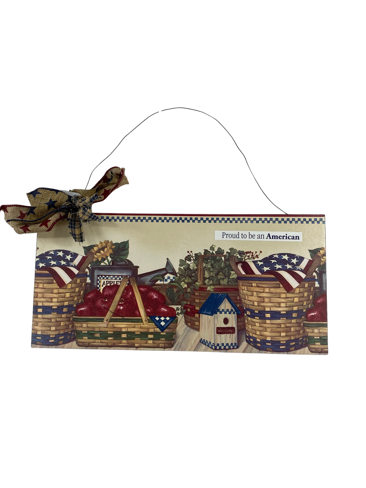 AGD Patriotic Decor - Prim Apple Basket Proud American Plaque Sign