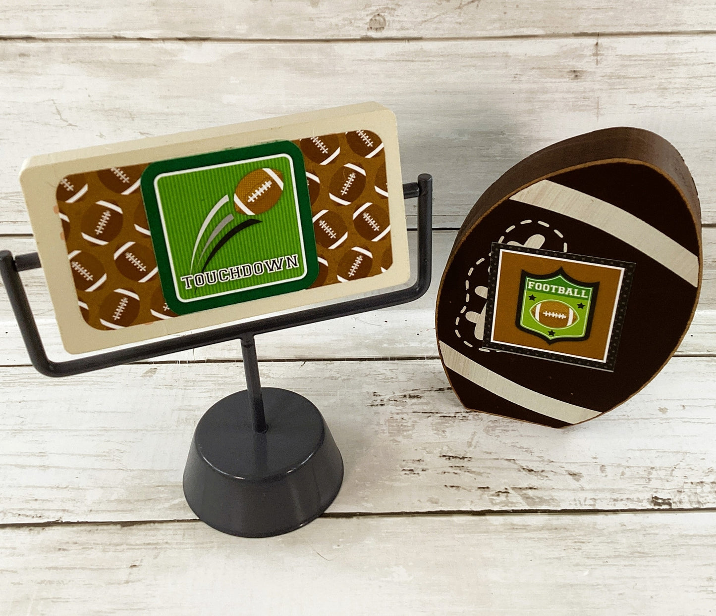 AGD Fall Decor - Football Touchdown Reversible End Zone Sign Tier Tray 2pc Set