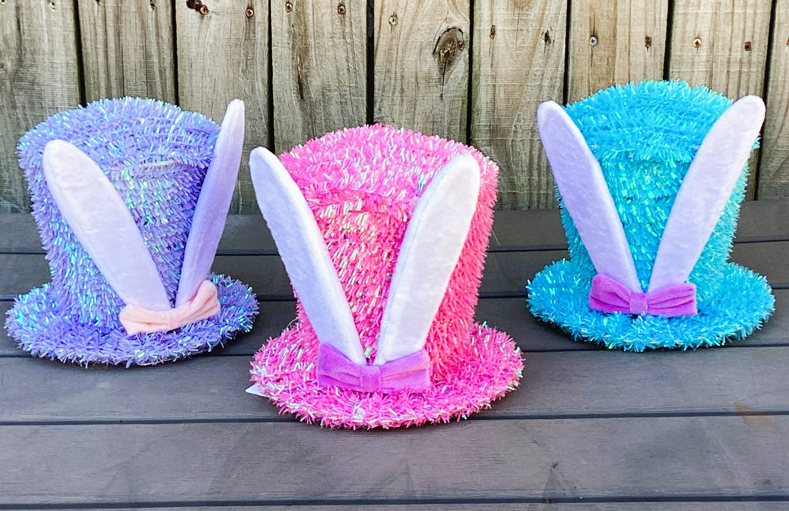 WM Spring Decor - Easter Bunny Tinsel Hat Table Tree Topper