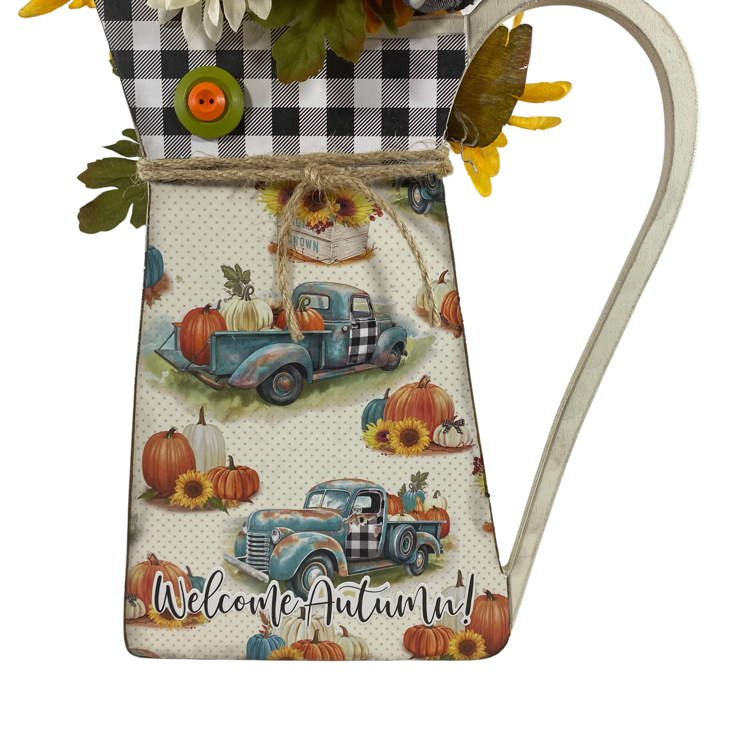 AGD Fall Decor - Welcome Autumn Floral Wood Pitcher Display
