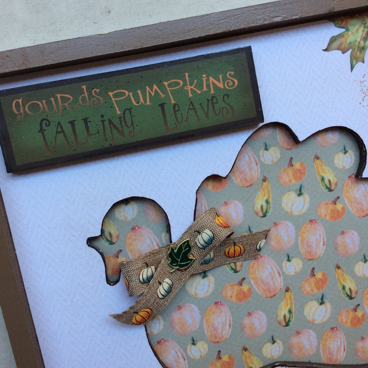 AGD Fall Decor - Prim Gourds Pumpkin Leaves Turkey Cut Out Plaque Sign