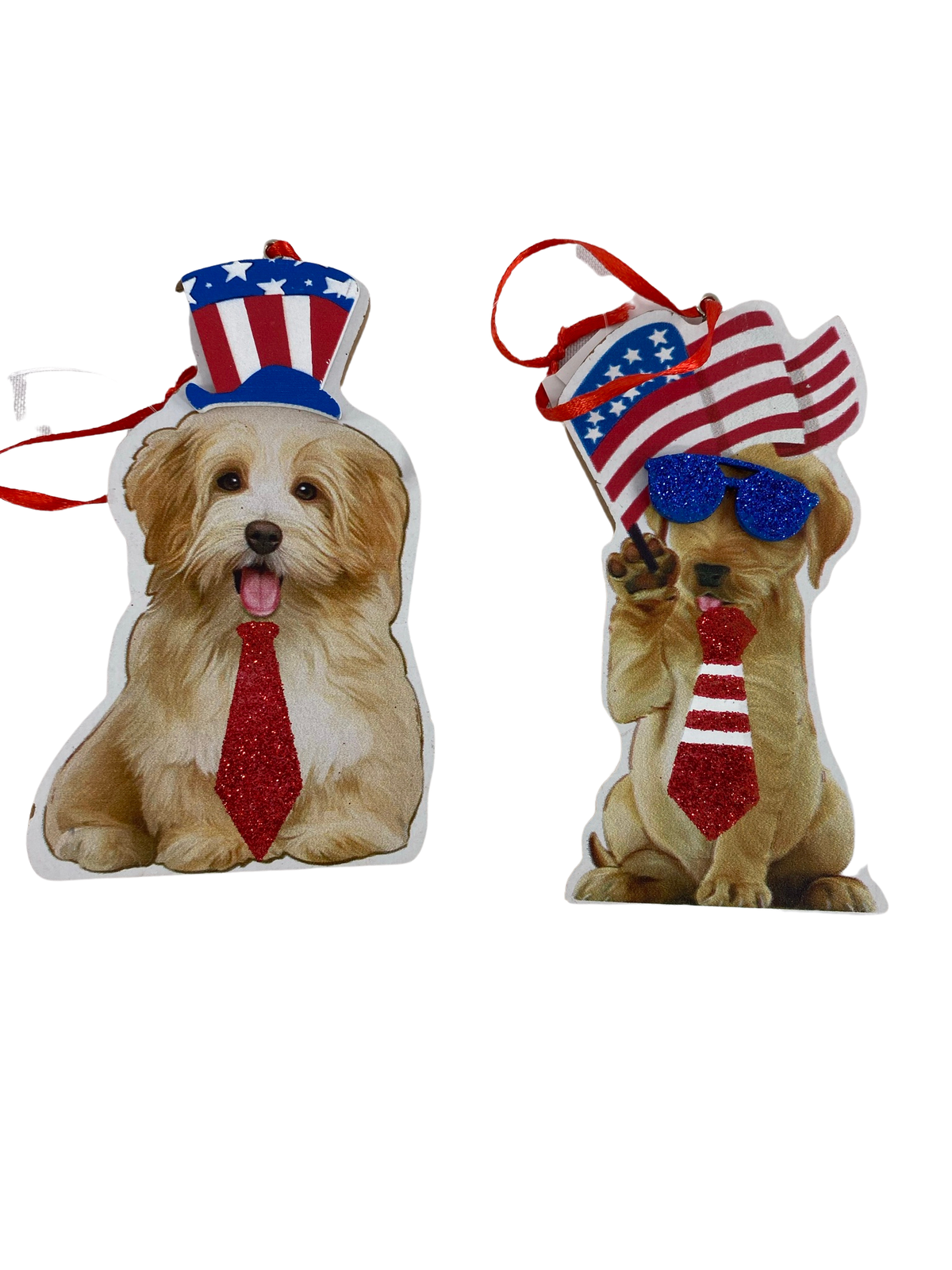 AGD Patriotic Decor - July 4th American Dog Ornaments 2pc Set