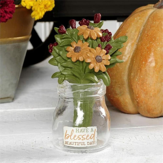 Blossom Bucket Fall Decor - Glass Resin Blessed Beautiful Day Jar