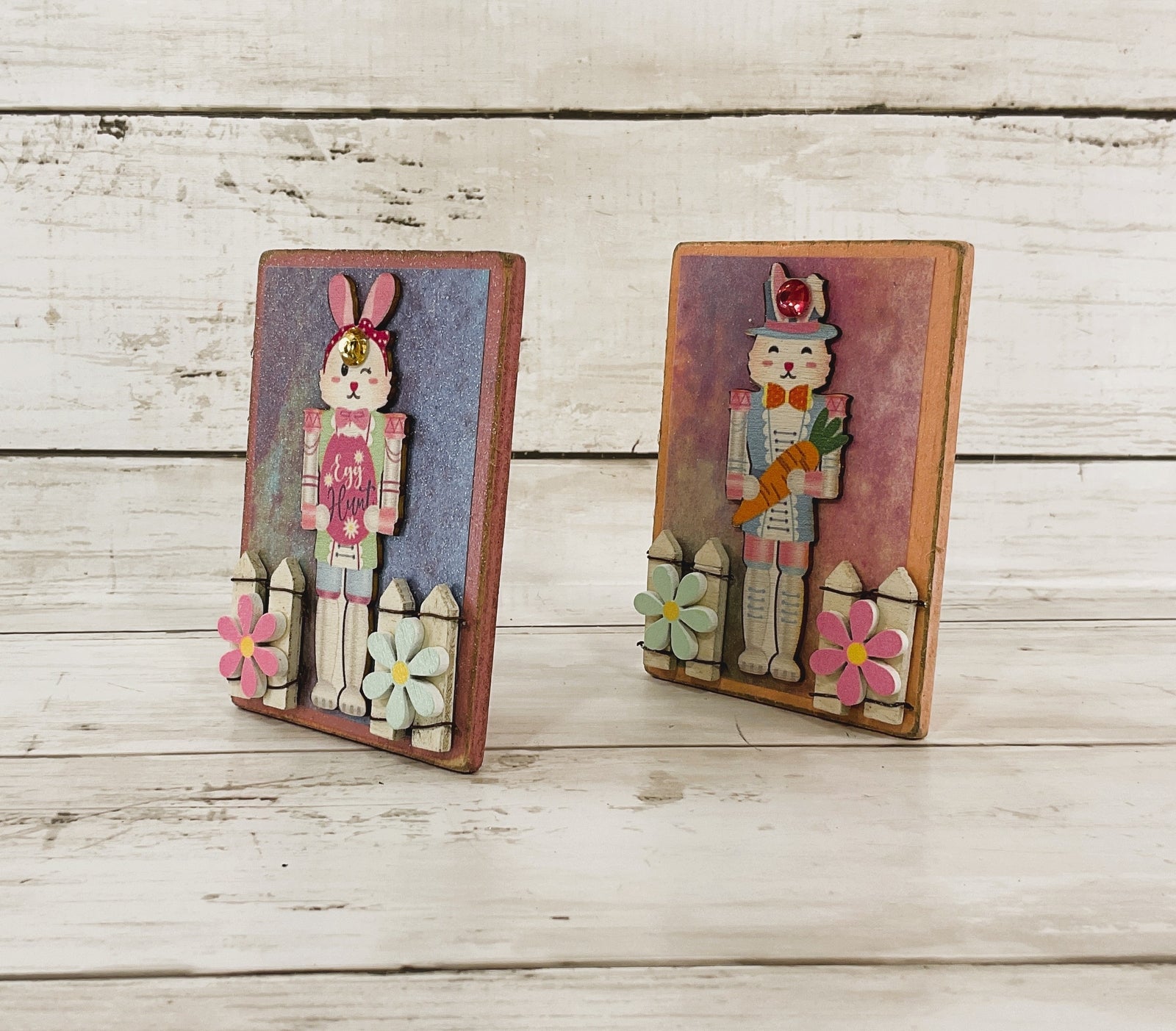 AGD Easter Decor - Bunny Nutcrackers Small Tier Tray Sitter Signs 2pc