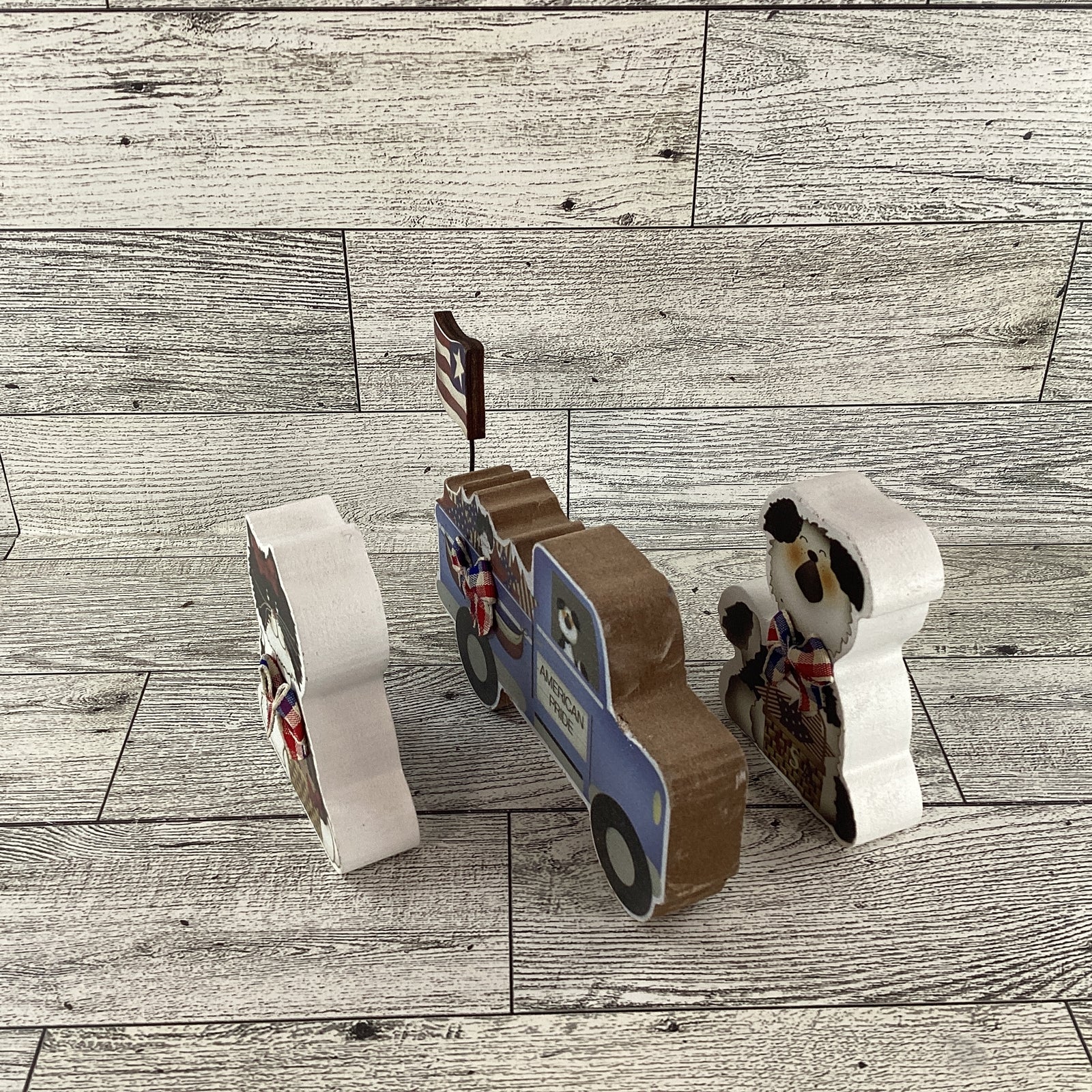 AGD Patriotic Decor - July 4th Dog Cat Truck Chunky Wood Sitter 3pc Set