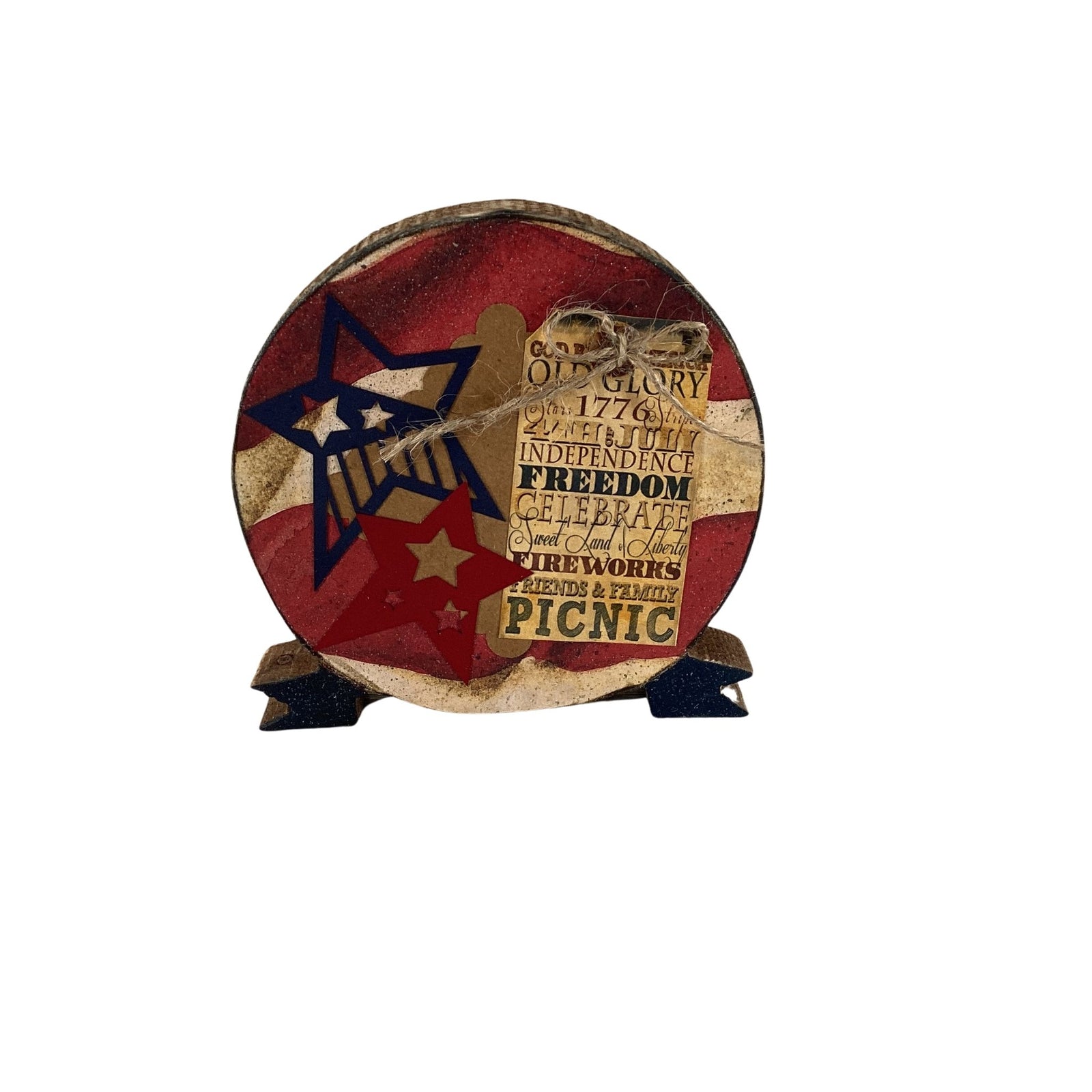 AGD Patriotic Decor - Primitives July 4th Chunky Wood Sitter