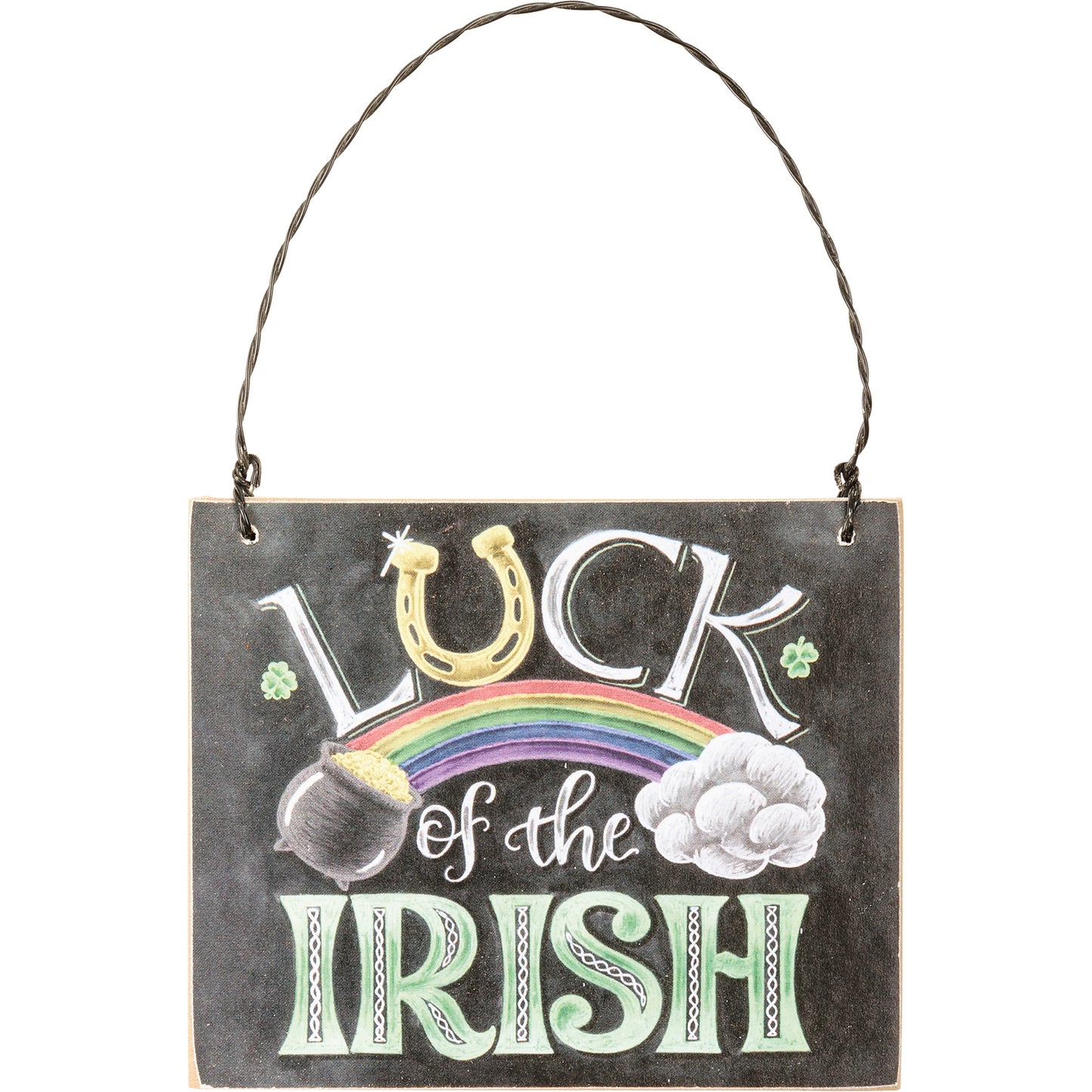 PBK St Patrick Decor - Lucky Irish Charm Shamrocks Chalk Ornament 3pc