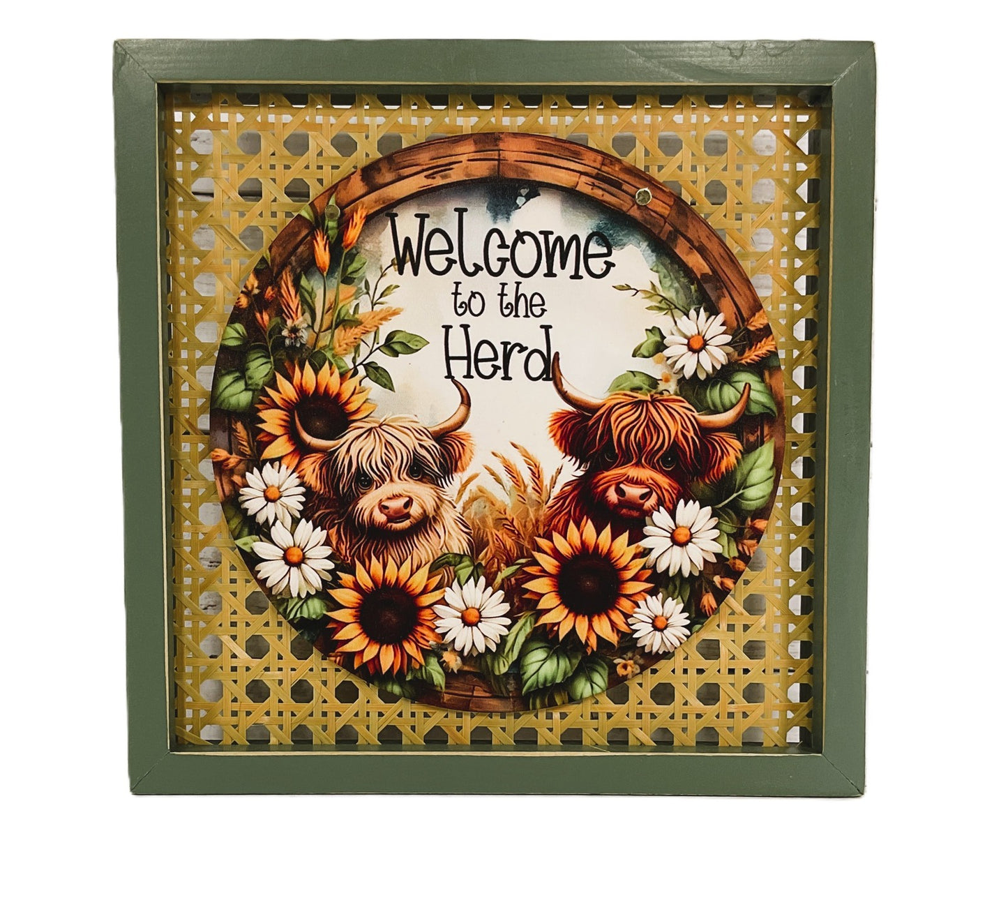 AGD Spring Decor - Welcome Head Sunflower Daisy Highland Cow Box Sign