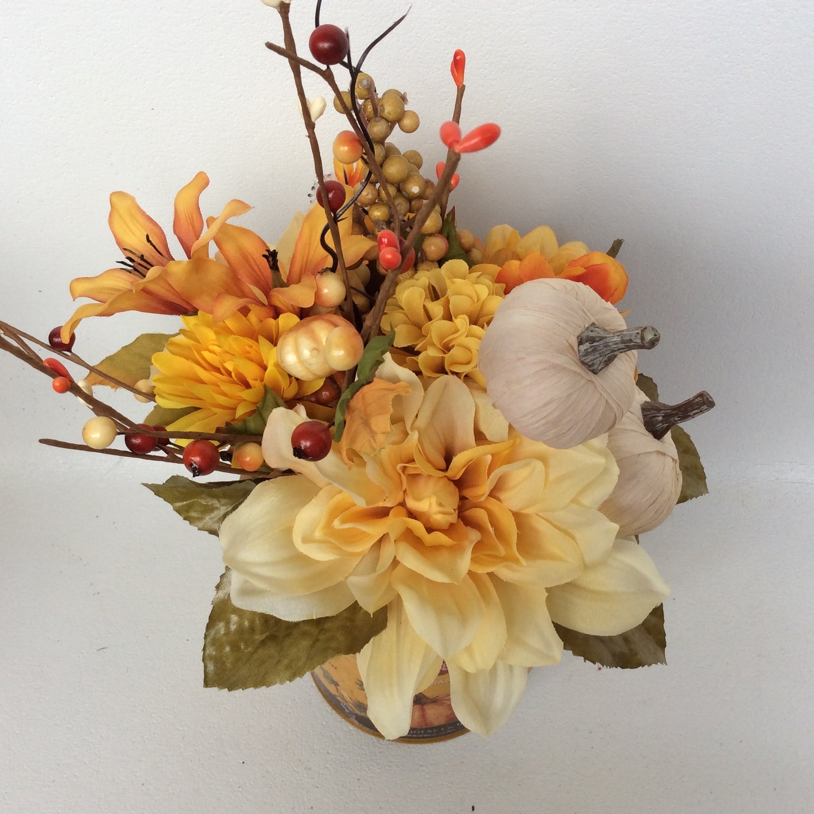 AGD Fall Decor - Pumpkin Spice Milk Can Filled Artificial Floral Display