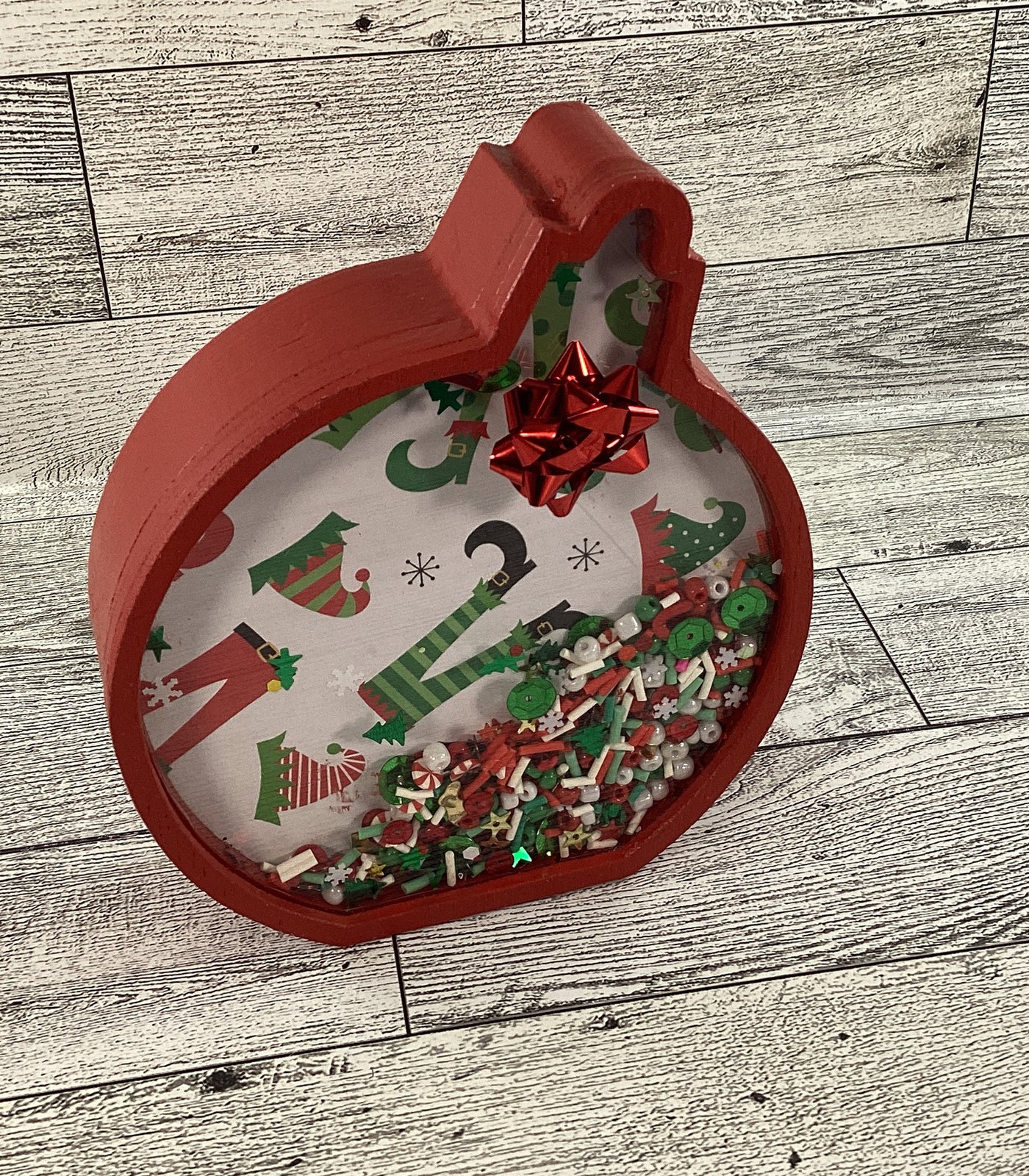 AGD Christmas Decor - Ornament Elf Elves Legs Chunky Wood Snow Shaker