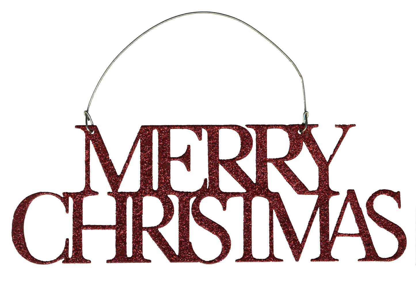 PBK Christmas Decor - Red Glitter Tin Word Merry Ornament