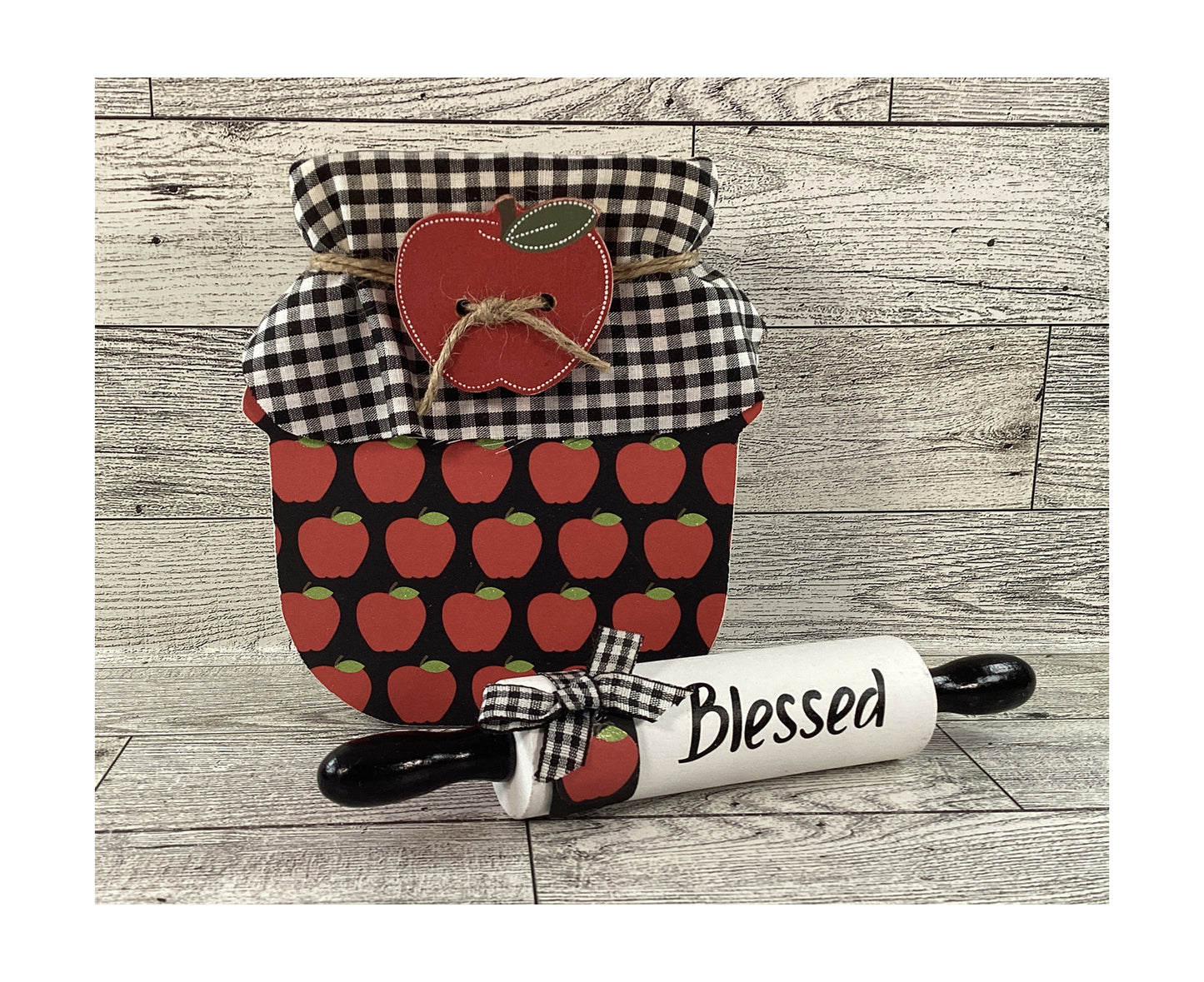 AGD Fall Decor - Chunky Wood Apple Butter Jar Rolling Pin 2pc Set