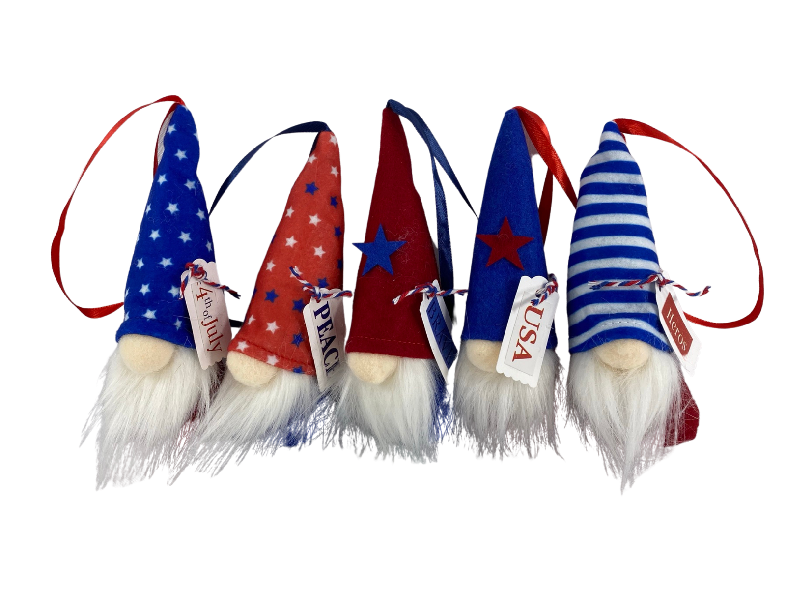AGD Patriotic Decor - July 4th Gnome Plush Ornaments 5pc