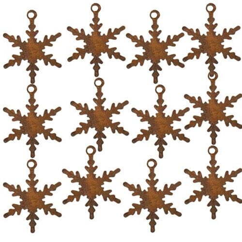 CWI Christmas Decor - Miniature Small Rust Metal Snowflakes Charm Ornaments 10pc