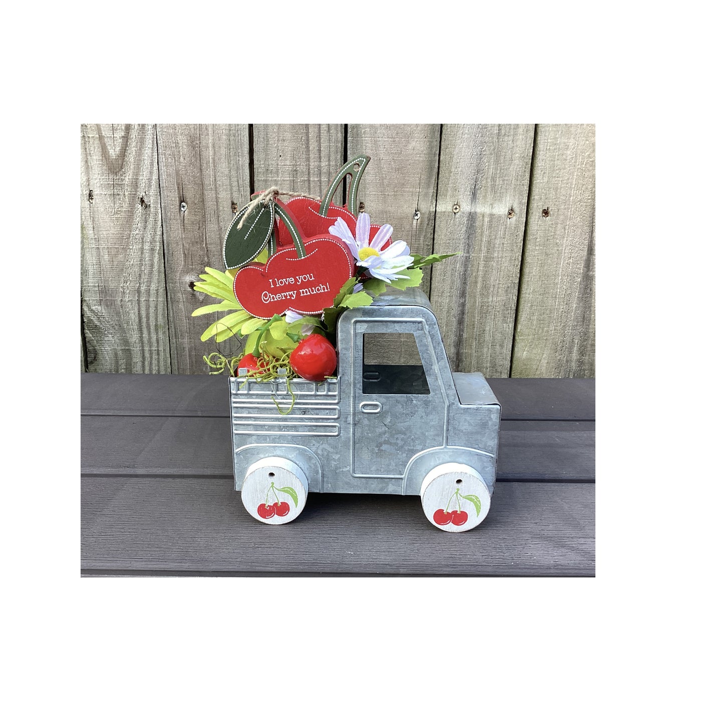 AGD Summer Decor - Cherry Lime Theme Floral Galvanized Metal Truck Display