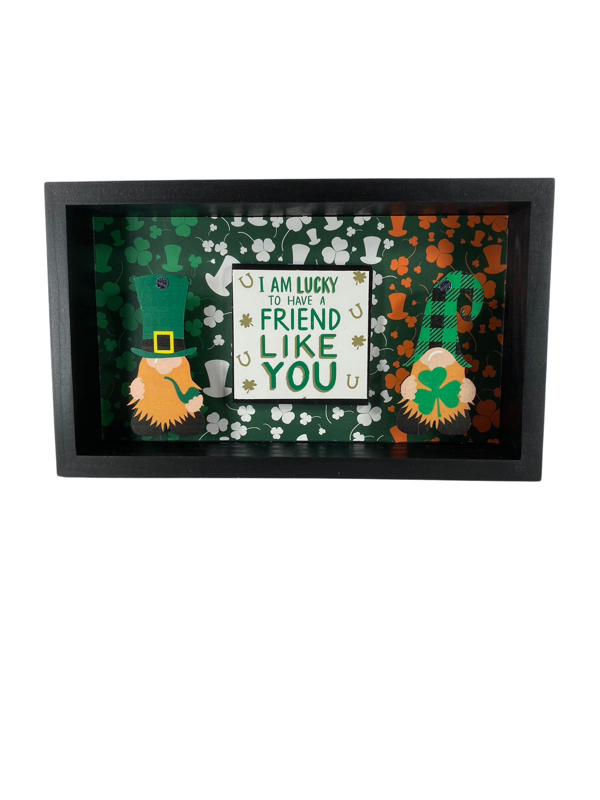 AGD St Patricks Decor - Irish Lucky Friend Gnome Reversible Inset Box Sign