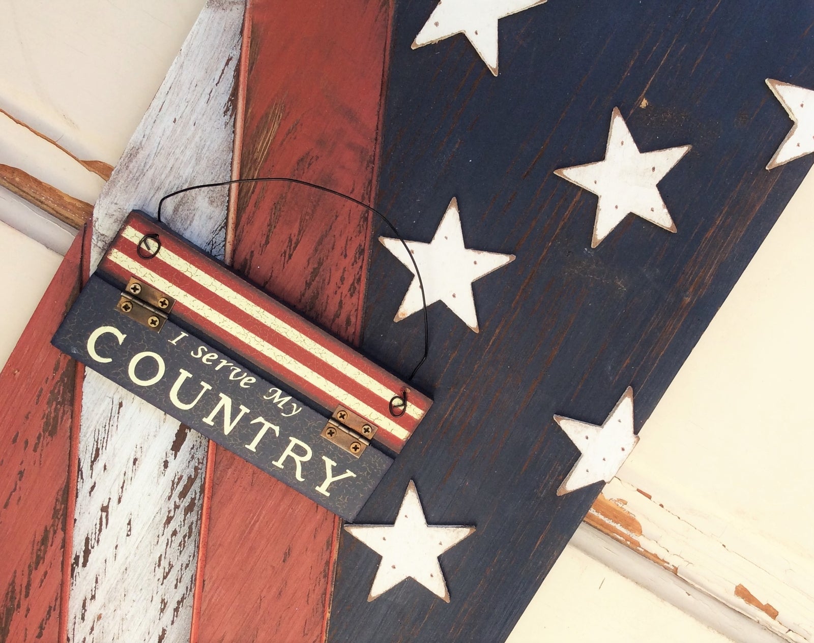 AGD Patriotic Decor - Tall Wood Pallet American Flag Serve My Country Veteran