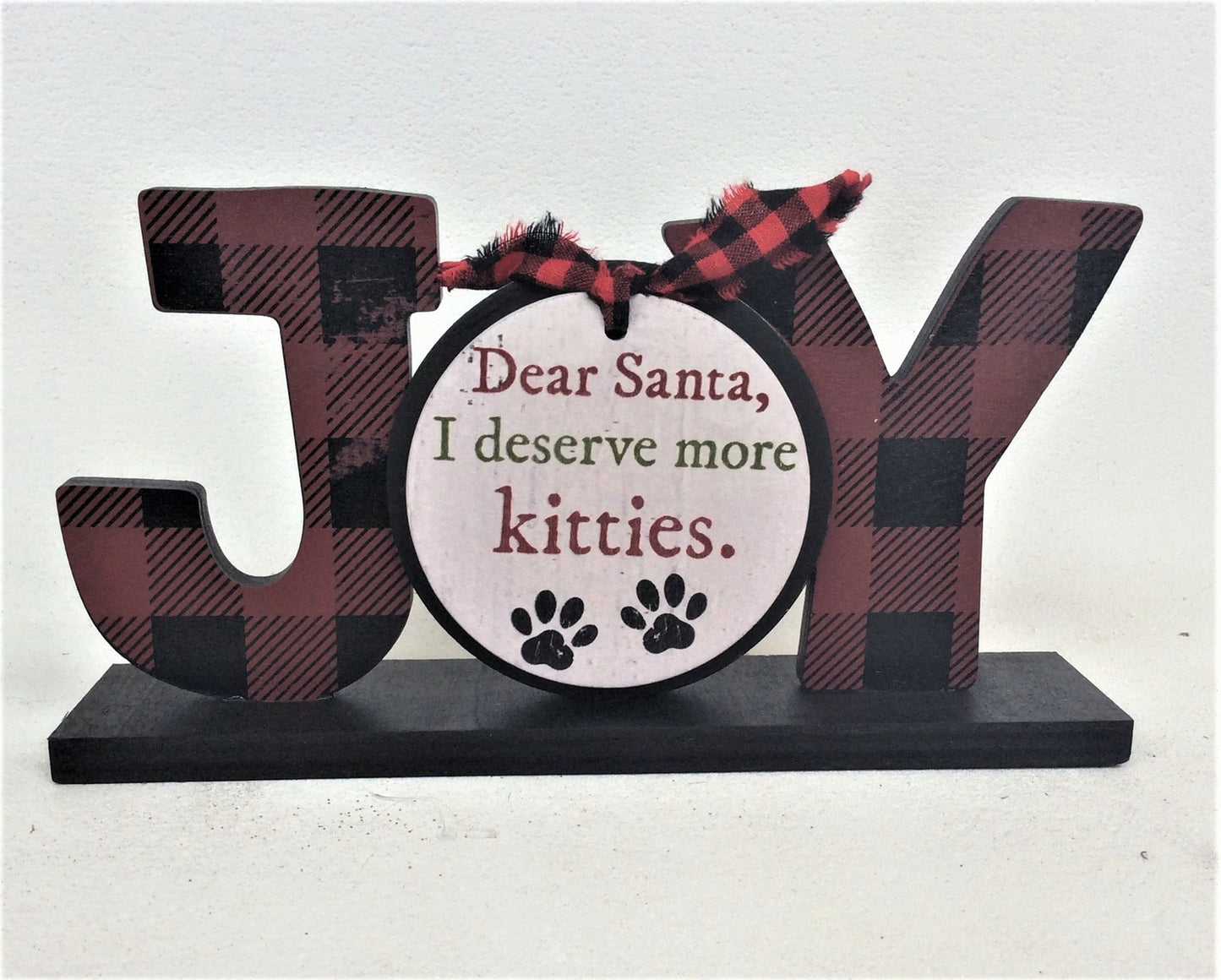 AGD Christmas Decor - Buffalo Check Plaid Joy Cat Tabletop Sign
