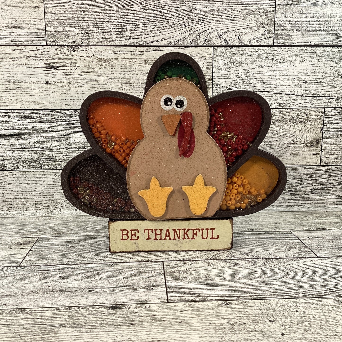 AGD Fall Decor - Be Thankful Turkey Chunky Wood Shaker Sitter 2pc