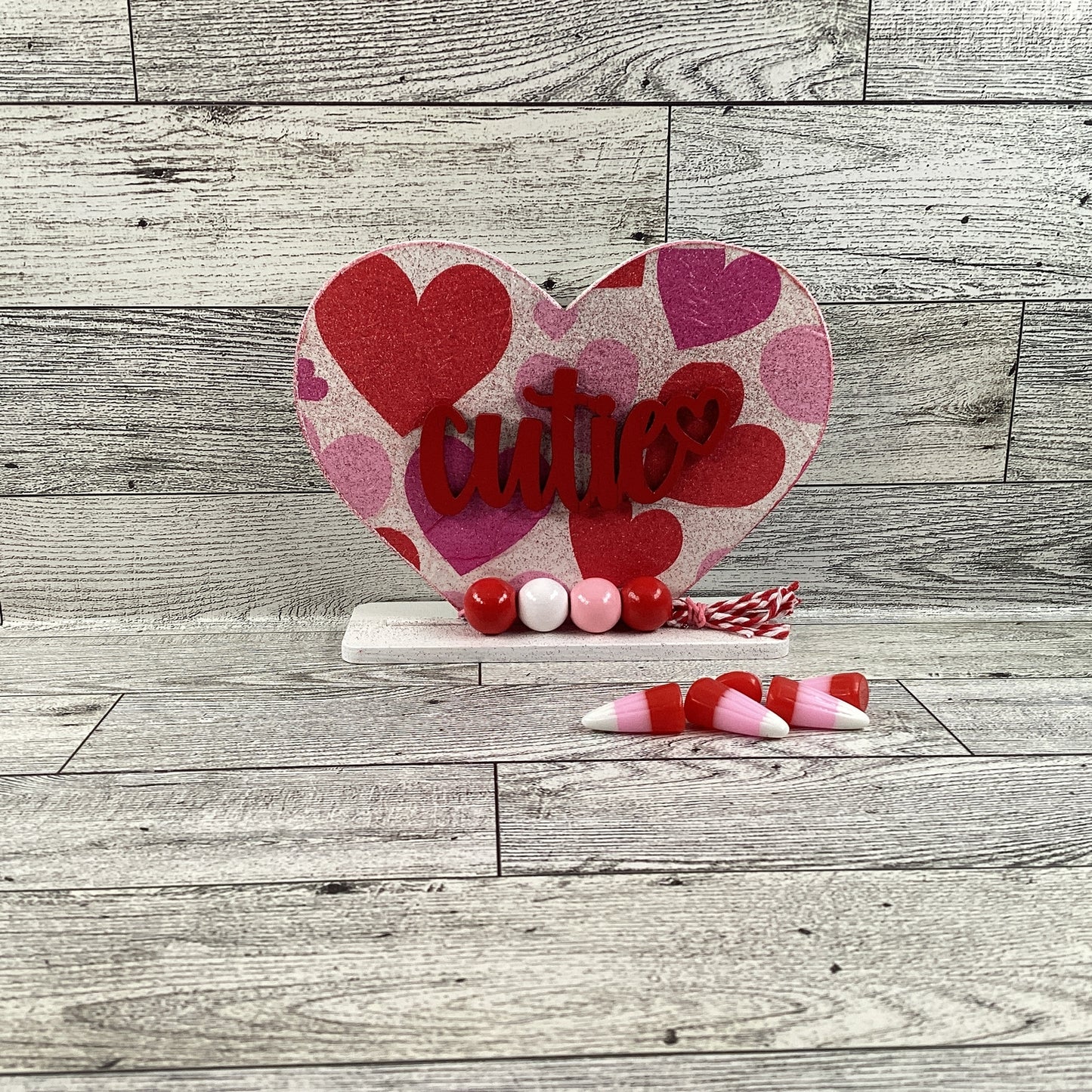 AGD Valentines Decor - Cutie Decoupage Layered Heart Wood Sitter